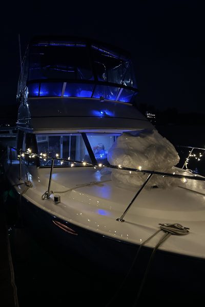 bow lit at night